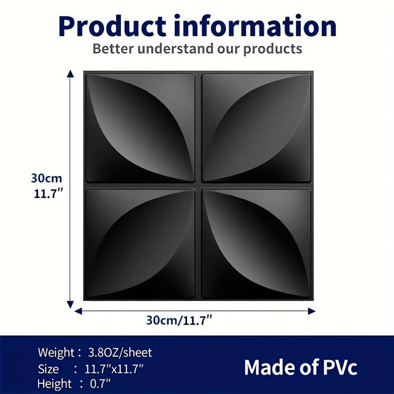 12pcs 11.8inx11.8in/30x30cm 3D Textured Wall Panels Easy To Clean Free Cutting for Kitchen Living Room Bedroom Office Background