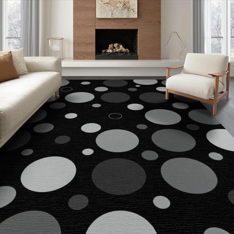 Modern Black Grey Polka Dot Area Rug Minimalist Geometric Circle Pattern Non-Slip Floor Rug for Living Room Bedroom
