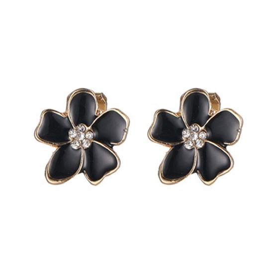 Корейский стиль, черные розы, зажимы для ушей, блестящие серьги-клипсы с инкрустацией стразами, ювелирные изделия