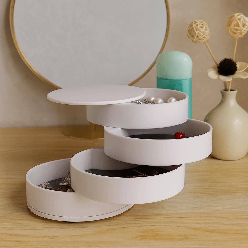 Пылезащитный вращающийся органайзер для украшений с бархатной подкладкой, футляр для ожерелий, коробка для макияжа, подарок на день рождения