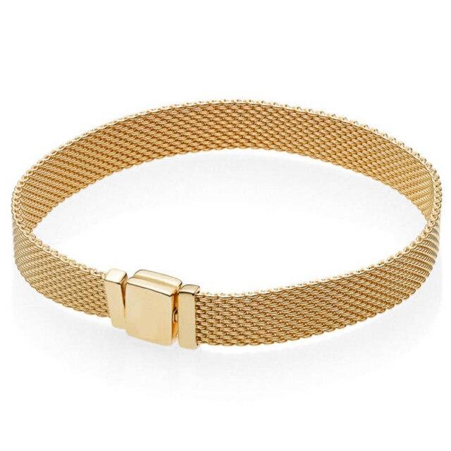 Original Rose Gold Woven Mesh Reflexions Multi Chain Bracelet Fit 925 Sterling Silver Bangle Bead Charm Diy Jewelry