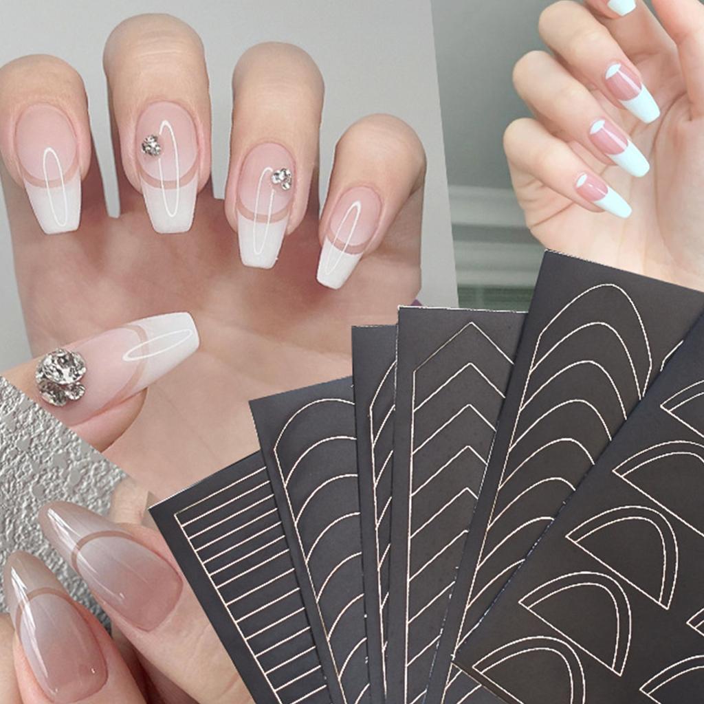 French Manicure Nail Art Stickers Self-Adhesive Nail Tips Guides for DIY Decoration French Tip Nail Guides Stencil Tool