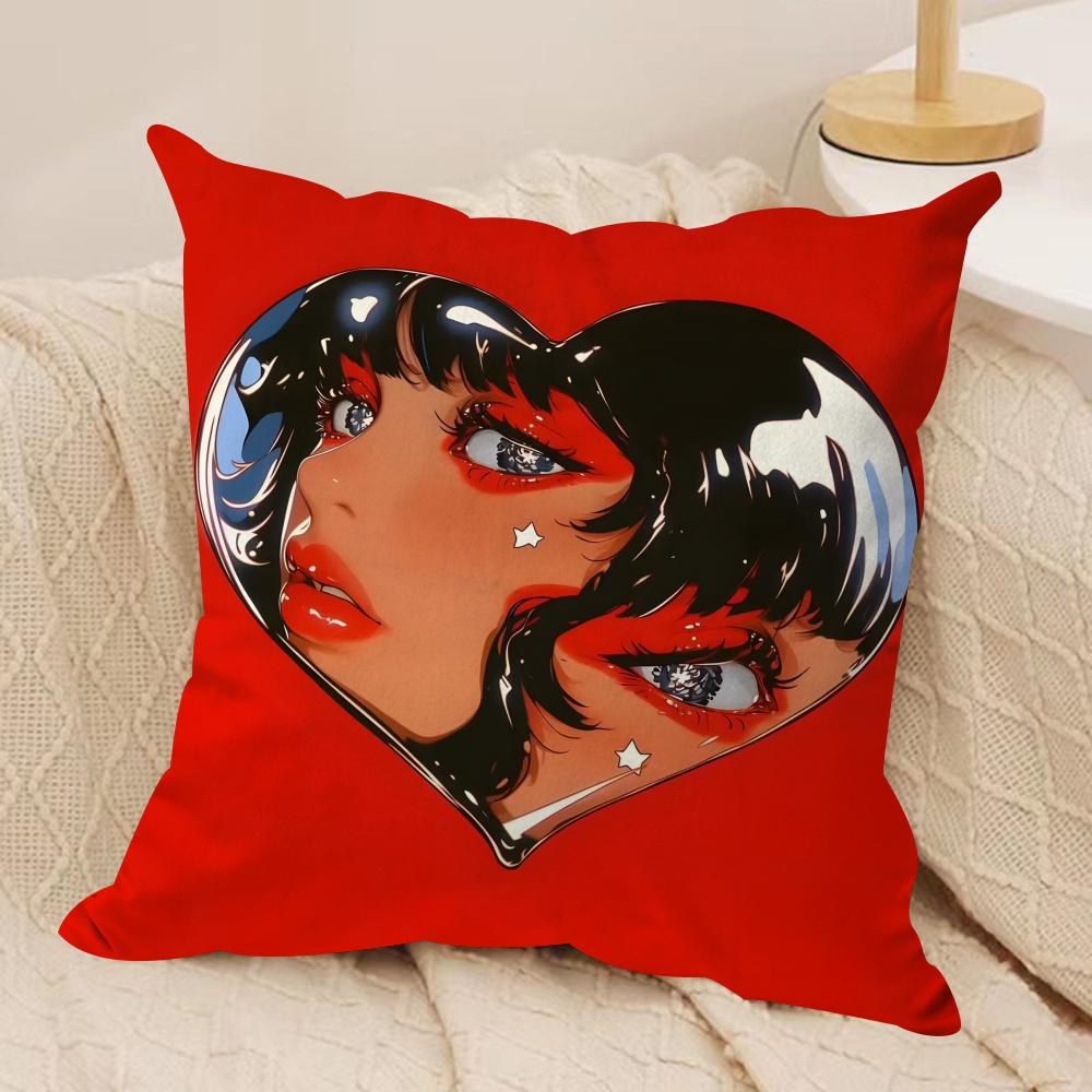 Creative Loving Woman Cushion Cover Soft Plush Fabric Double-Sided Printed Sofa Cushion Cover for All Seasons Home Decor Gift