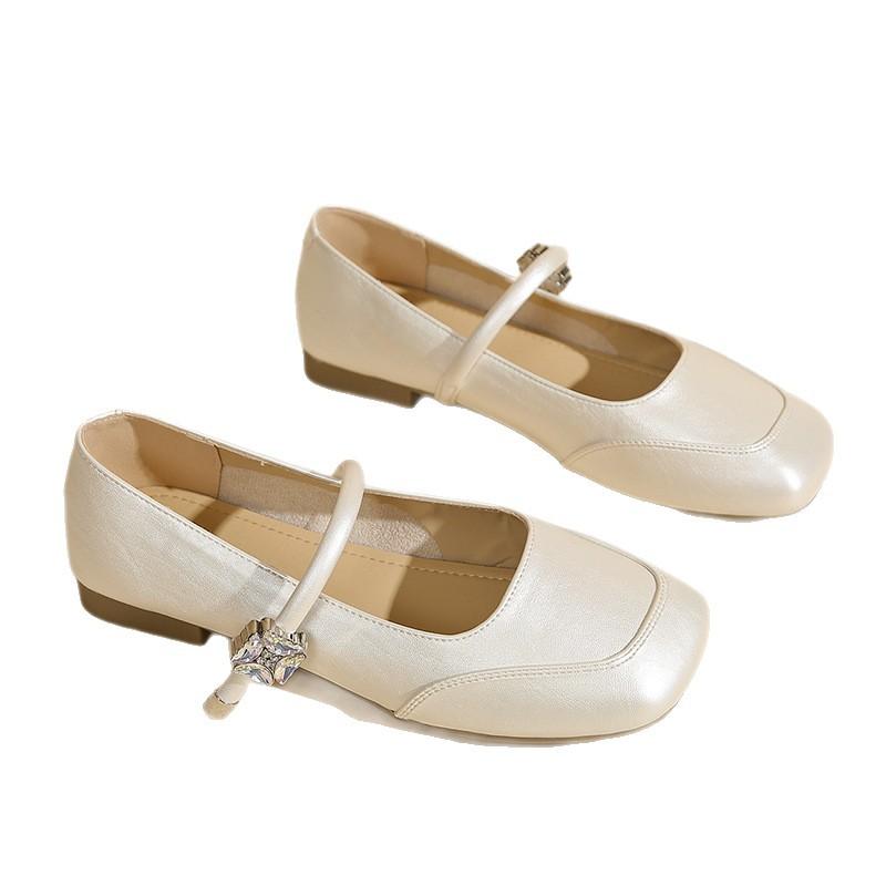 Модные Горячие Продажи Женские Балетки Лето 2025 Новая Мода Голубой Дизайн Слипоны Украшенные Бриллиантами Мэри Джейн Низкий Каблук Резиновая Подошва