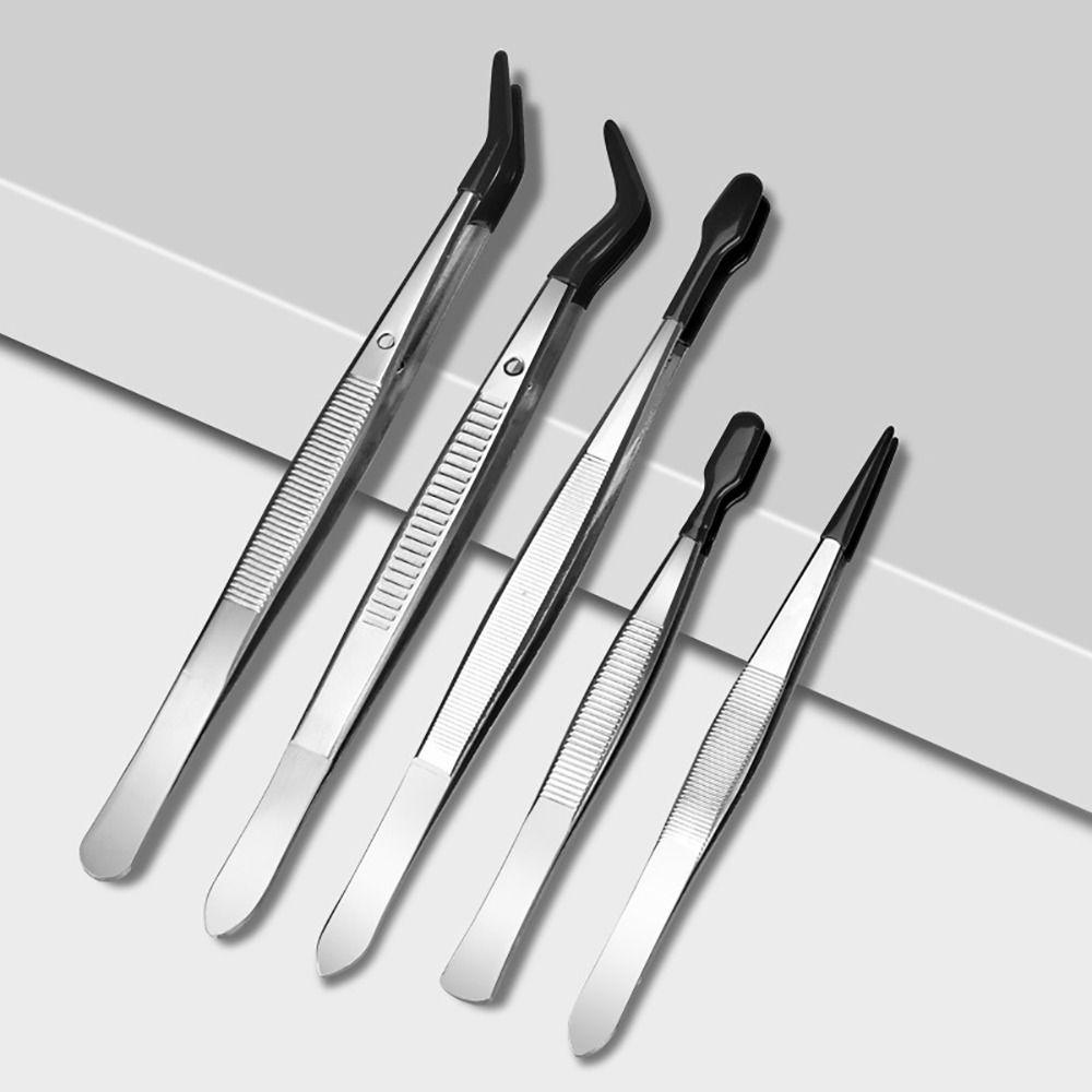 Stainless Steel Flat Tip Tweezers PVC Coated Rubber Tips Tweezers Accessories Long Tweezers Tools