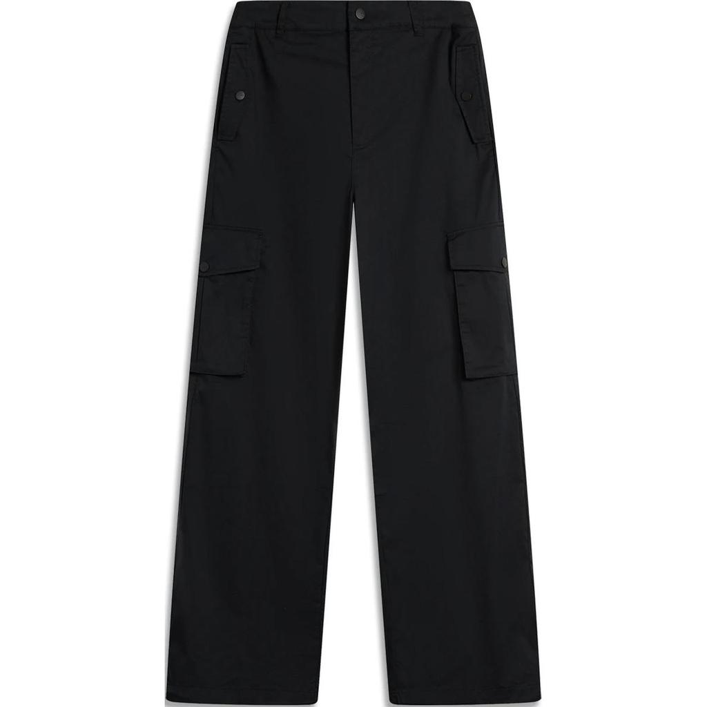 Li Ning Sports Lifestyle Series Solid Color Mid Waist Comfortable Breathable Versatile Loose Straight Leg Casual Pants Women Bottoms Black AKXU184-2