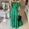 Women's New Fashion Solid-colour Ruffled Belt Leaf Edge Bust Bubble Sleeve Big Swing Dresses