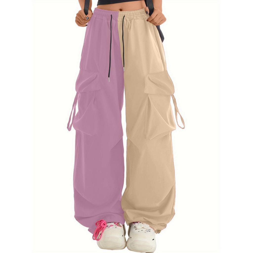 Женские брюки парашюты широкие штанины свободные повседневные двухцветные рабочие