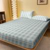 1 Simple Modern Grid Geometry Printed Matte Fitted Sheet, Bedroom Printed Bed Cover, Bedding (Excluding Pillowcases)