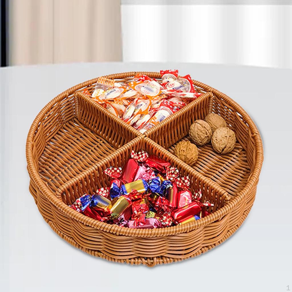 Корзины из искусственного ротанга, разделенная корзина, многофункциональная круглая тарелка для хранения фруктов ручной работы для