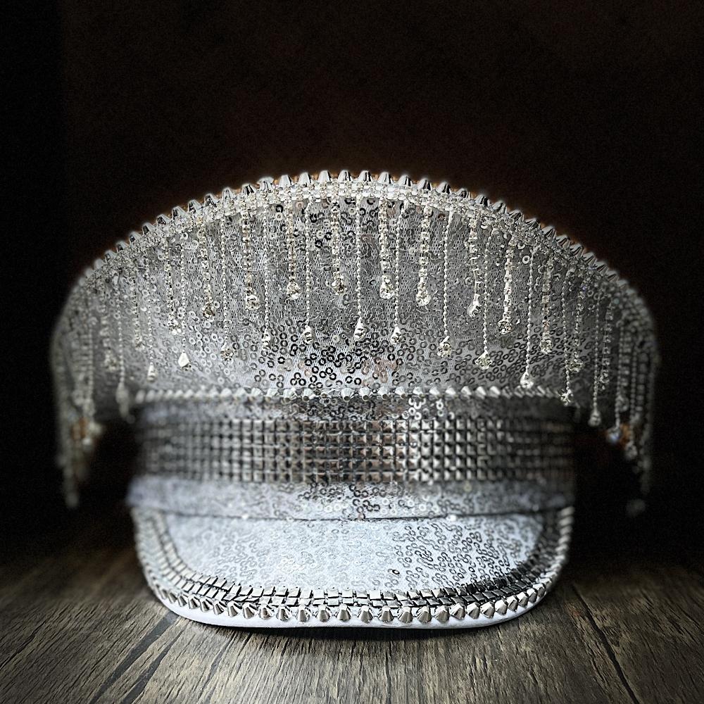 Женская и мужская военная шляпа с шипами, кепка капитана, королева, роскошная шляпа сержанта с кисточками и стразами, шляпа для девичника, праздничная шляпа на день рождения