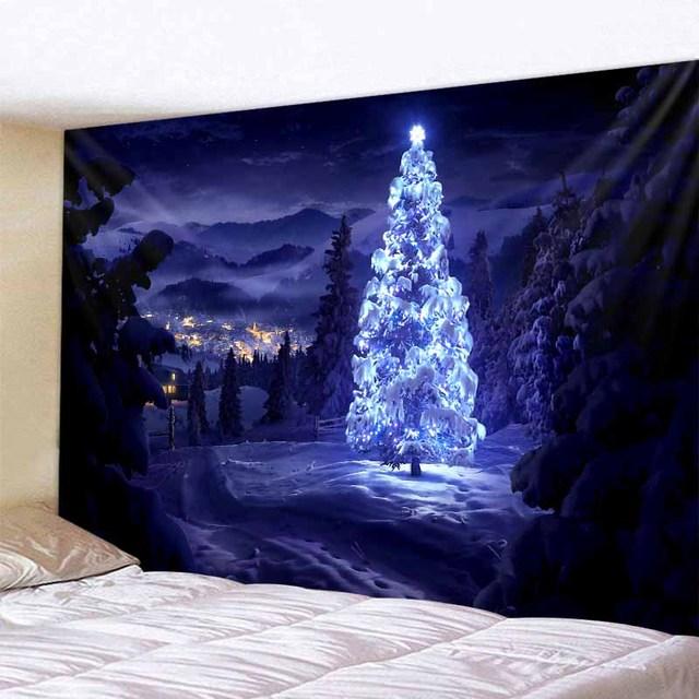 Рождественская снежная сцена Рождественская елка гобелен настенный Санта-Клаус Лось эстетика украшение комнаты украшение стены дома