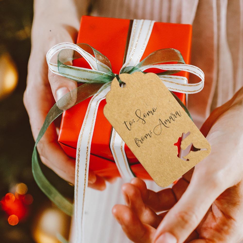 48/96/144pcs Santa Claus Gifts Labels Christmas Tree Shape Kraft Paper Tags Hanging Label New Year