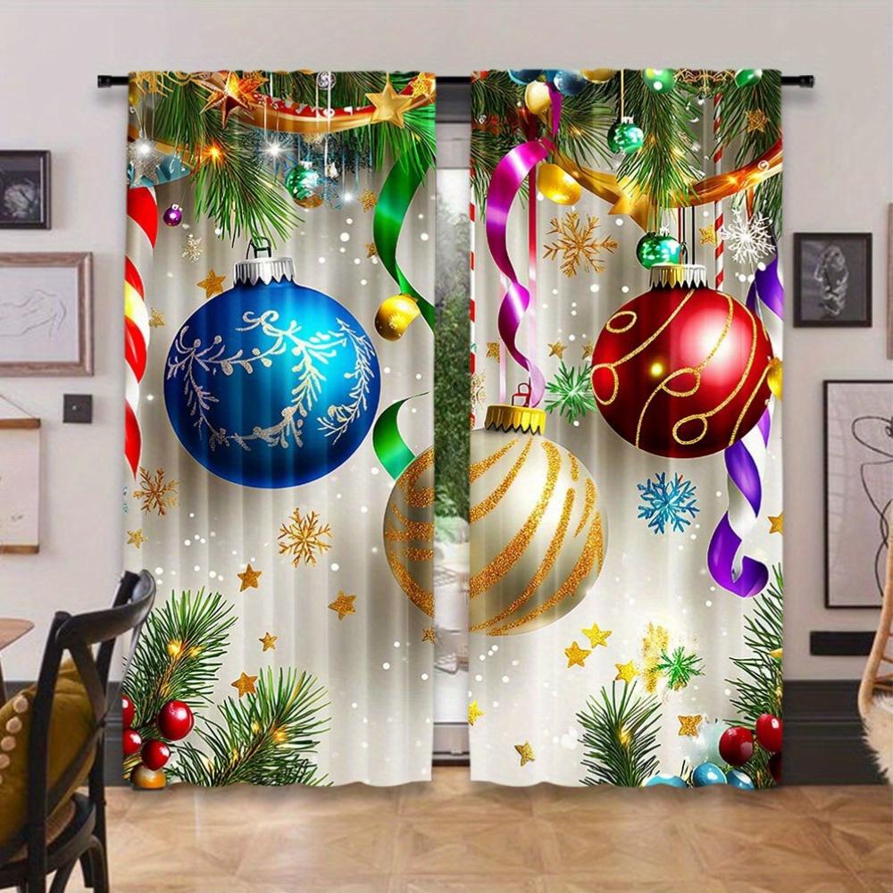 2-панельные шторы с изображением Санта-Клауса и рождественской елки — дизайн с карманами на штанге, теплоизоляция и блокировка света для украшения окон