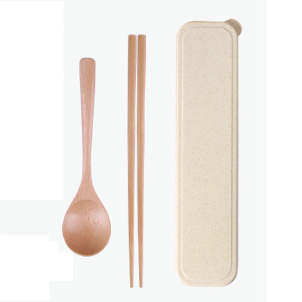 Экологичный С Коробкой Деревянный Портативный Многоразовый Дорожный Набор Ложка Посуда Палочки для еды Столовые приборы
