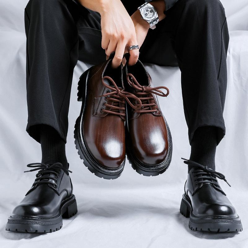 Кожаные туфли мужские повседневные деловые туфли черные свадебные туфли в британском стиле на платформе туфли дерби высокого класса 6373-R