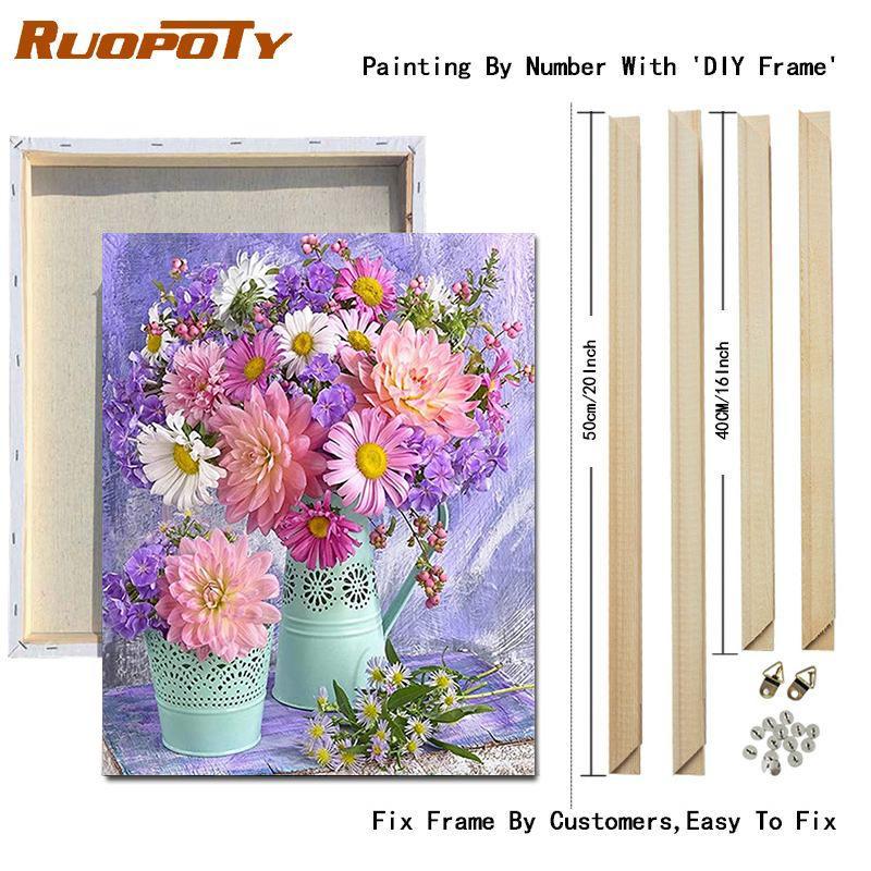 RUOPOTY Рамка «сделай сам», картина по номерам, башня, настенное искусство на холсте, акрил, уникальный подарок, картина по номерам, цветок для гостиной