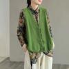 Spring and Autumn Cotton Thread Vest V-neck Loose Waist Artistic Retro Buckle Chinese Style Knitted Vest for Women
