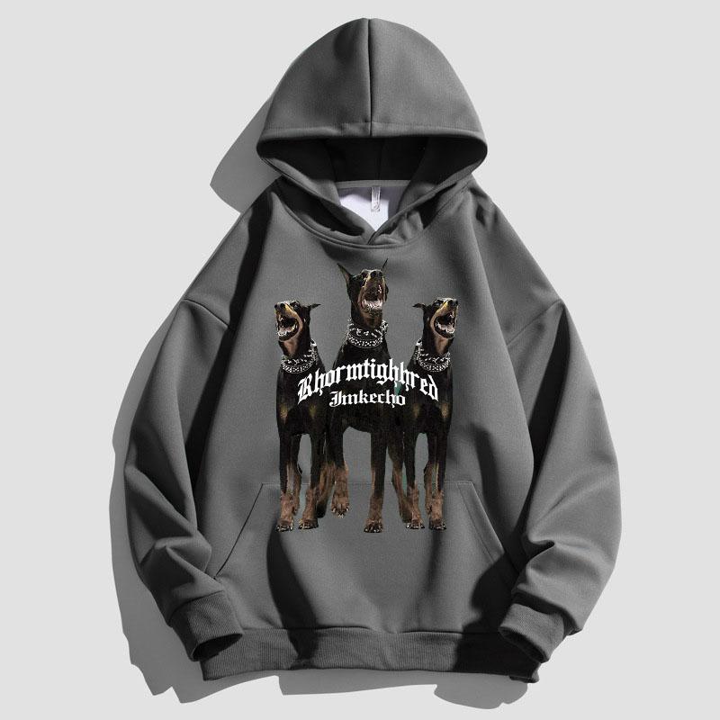 Осенняя мужская спортивная одежда с капюшоном и принтом Добермана, пуловеры в стиле ретро, ​​модная повседневная уличная одежда для пар, одежда унисекс, одежда больших размеров