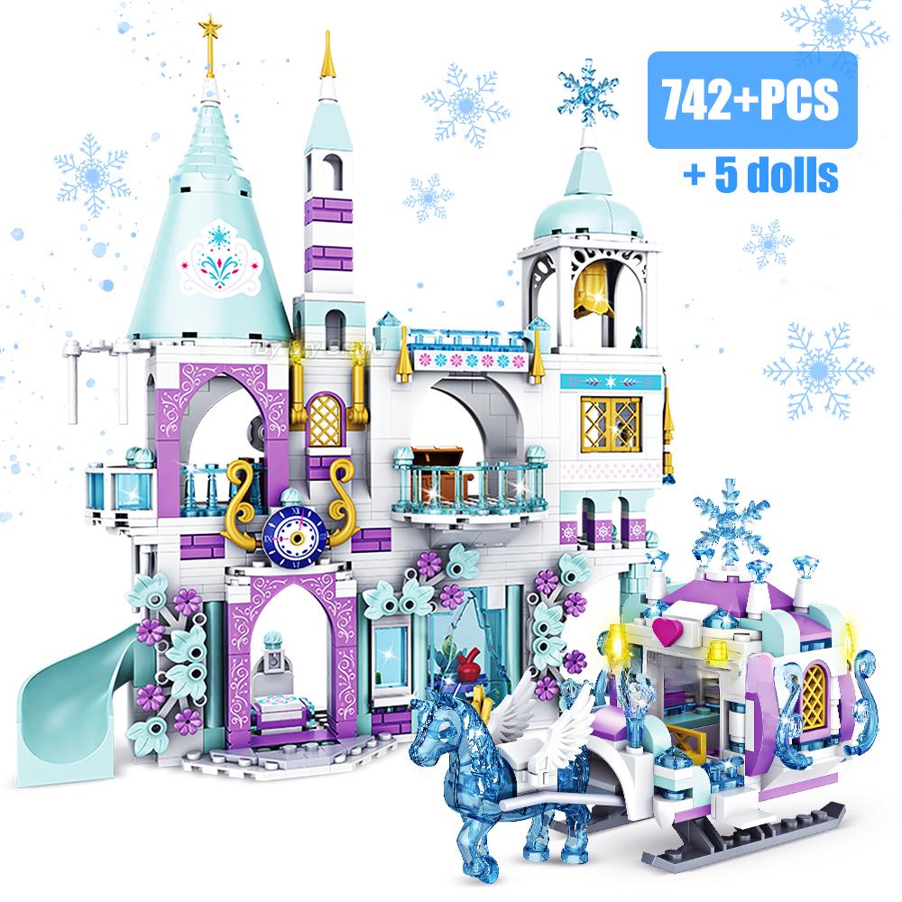 Ледяные замки, игровая площадка, дом, фильмы, зима, снег, лошади, фигурки, строительные блоки, набор игрушек для девочек, подарок своими руками