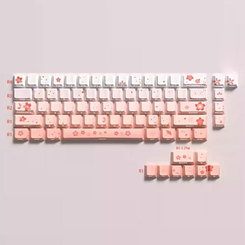 74 клавиши Боковая печать Полупрозрачные колпачки клавиш Sakura Оригинальный профиль Сублимация Подсвечиваемая колпачок клавиши для 60 Механические клавиатуры