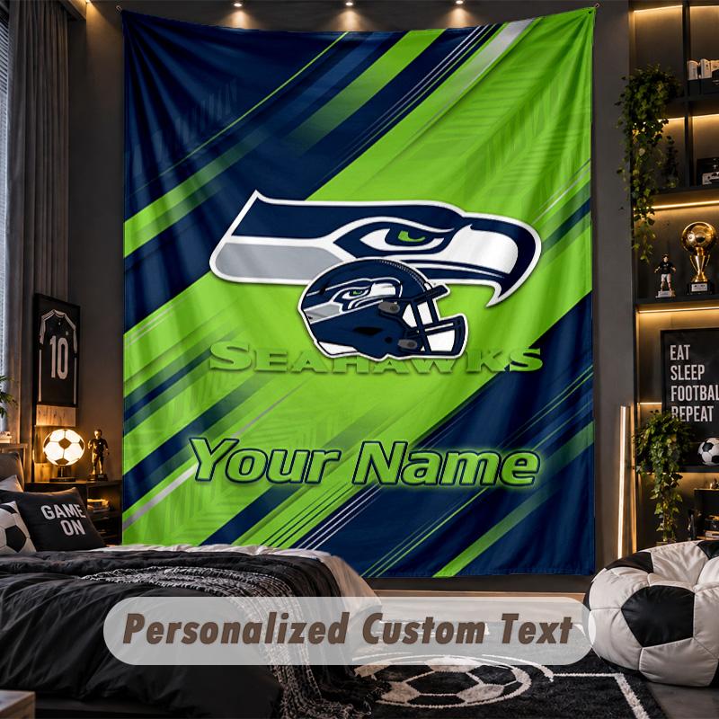 TapestrySeattle Seahawks Custom Name Text Personalized Wall Hanging Tapestry Home Wall Decor