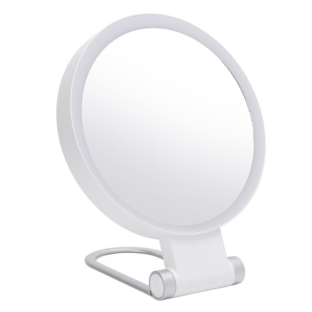 Дорожное зеркало для макияжа с подсветкой, белая подставка, регулируемый угол, увеличительное зеркало, двустороннее увеличение