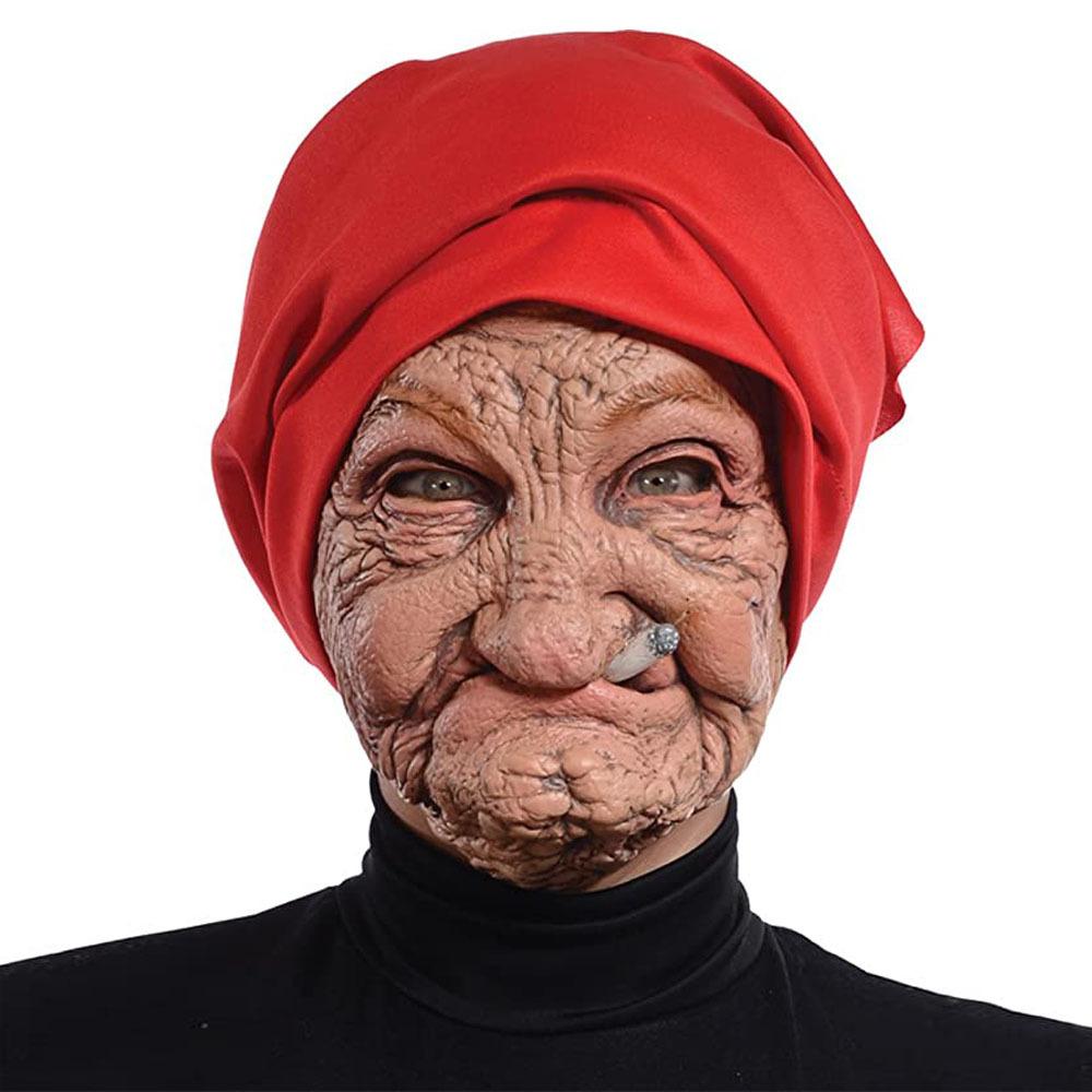 Latex Mask Little Red Hood Smoking Grandma Old Woman Mask Party Props Halloween Ideal Choice for Gifts Suitable for Men Women