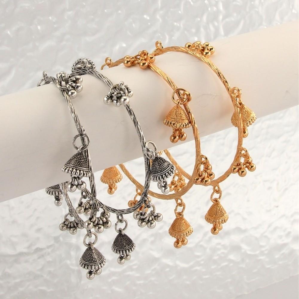 2pcs Zinc Zinc Alloy Bell Charm Bracelet Vintage Multi-Drop Ornament Bangle Bohemian Style Bracelets Daily