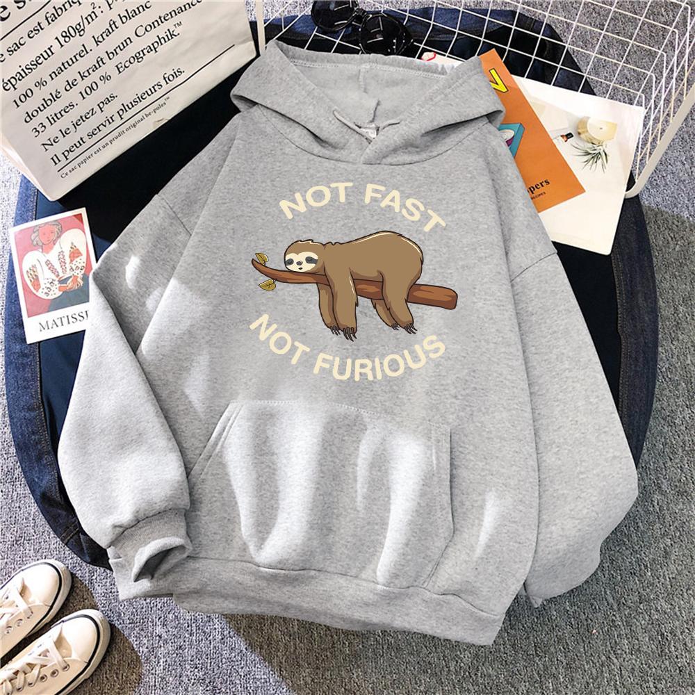 Not Fast Not Furious Sloth Sleeps Hanging From Branches Hoodies Women Novelty Fashion Hoody Loose Basic Hoodie Casual Warm Tops