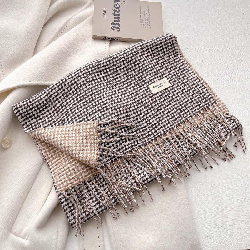 Autumn/Winter New Nordic Simple Thousand Bird Checkered Scarf British Versatile Shawl Double Sided Tassel Plaid Scarf