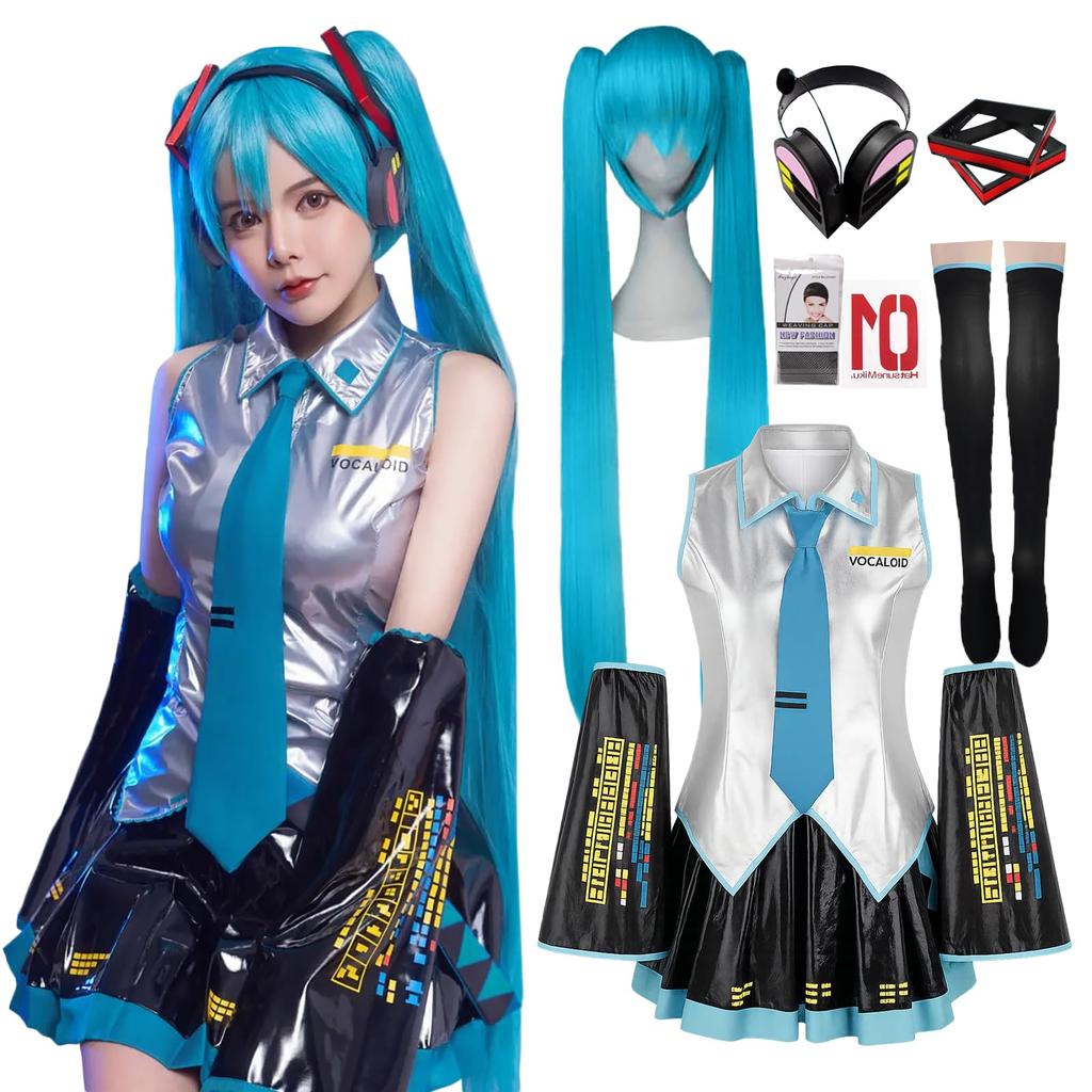 [Milky Time] Hatsune Miku Cosplay Halloween VOCALOID Original Costume with Wig (Outfit, Size L)