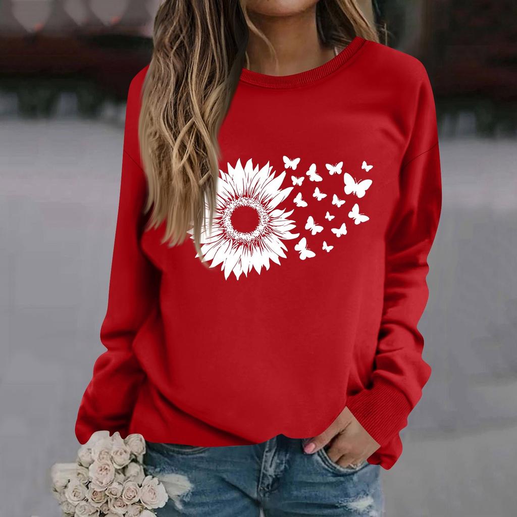 Женская модная повседневная толстовка с длинным рукавом и круглым вырезом с принтом