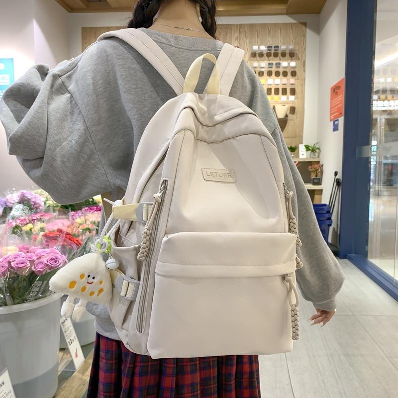 Girls Solid Color Schoolbag Female High School Students Large Capacity Backpack