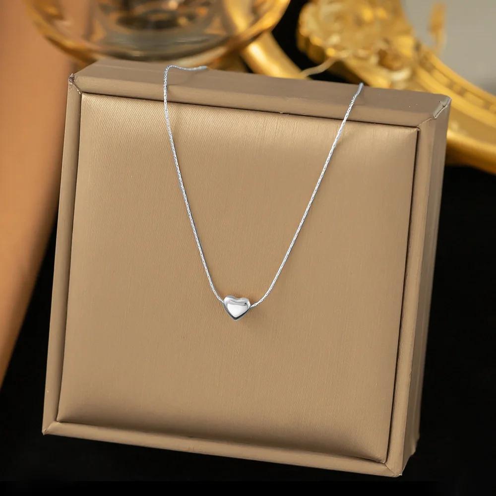 Waterproof Stainless Steel Mini Small Heart Pendant Necklace for Women Girls Vintage Collar Clavicle Chain Jewelry Birthday Gift