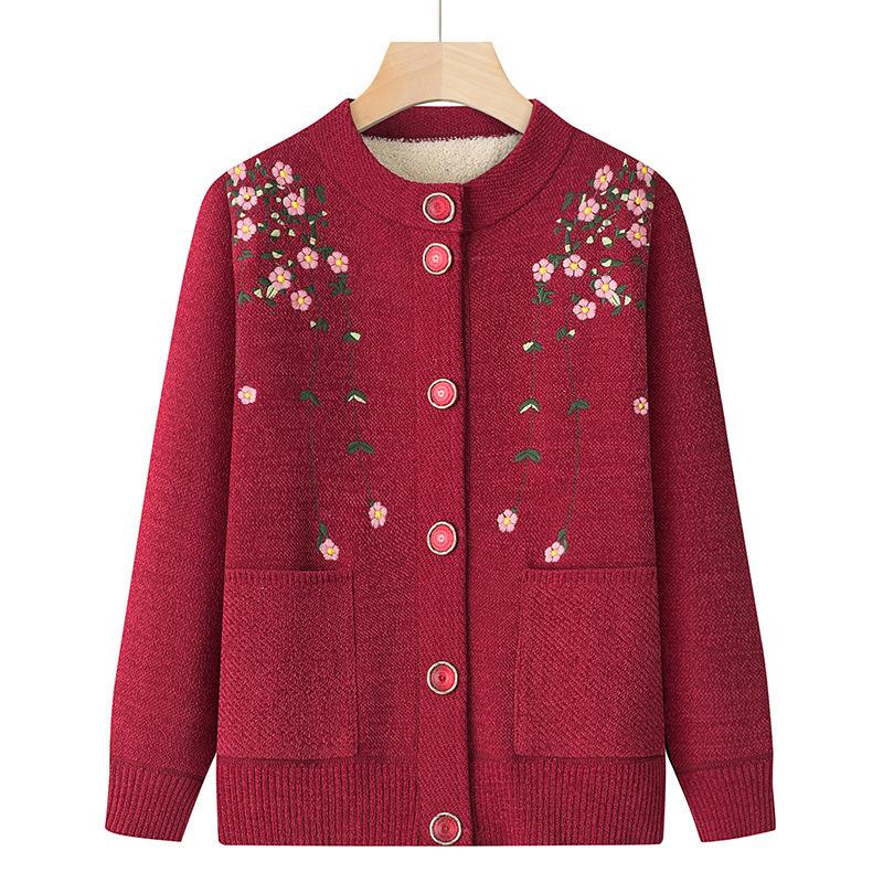 Женская одежда с длинным рукавом Зимняя верхняя одежда Среднего возраста Кардиган свободного покроя Свитер Женская одежда с цветочным принтом