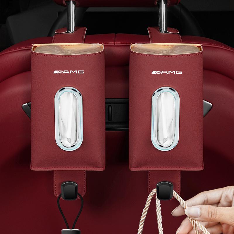 Car Seat Tissue Box 2-in-1Hook Tissue Rack Storage Bag For Benz AMG W168 W176 W124 W126 W204 W213 W214 W220 W211 CLE GLB GLS EQA p2
