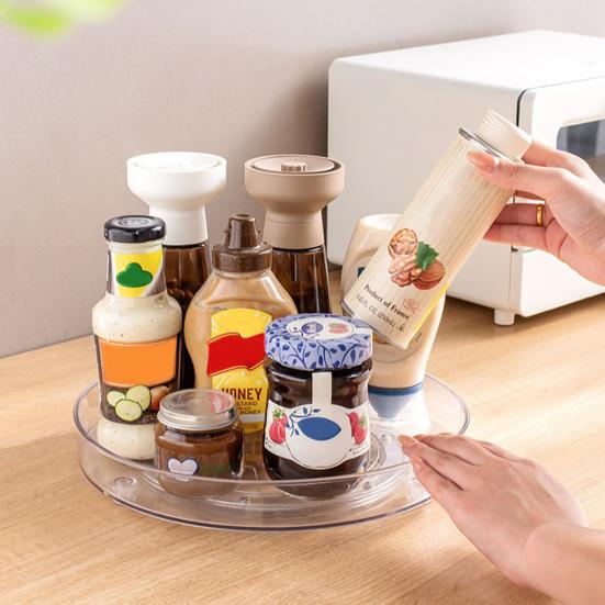 Органайзер Lazy Susan для хранения специй, вращающийся на 360 градусов, большая емкость, прозрачный поворотный столик для специй
