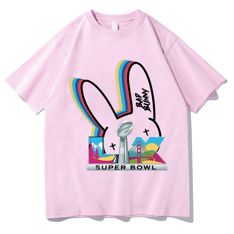 Bad Bunny Super Bowl Tshirts Short Sleeve Pure Cotton Oneck Fashion Tshirts Men Women Clothing Unisex Breathable Hip Hop Tops