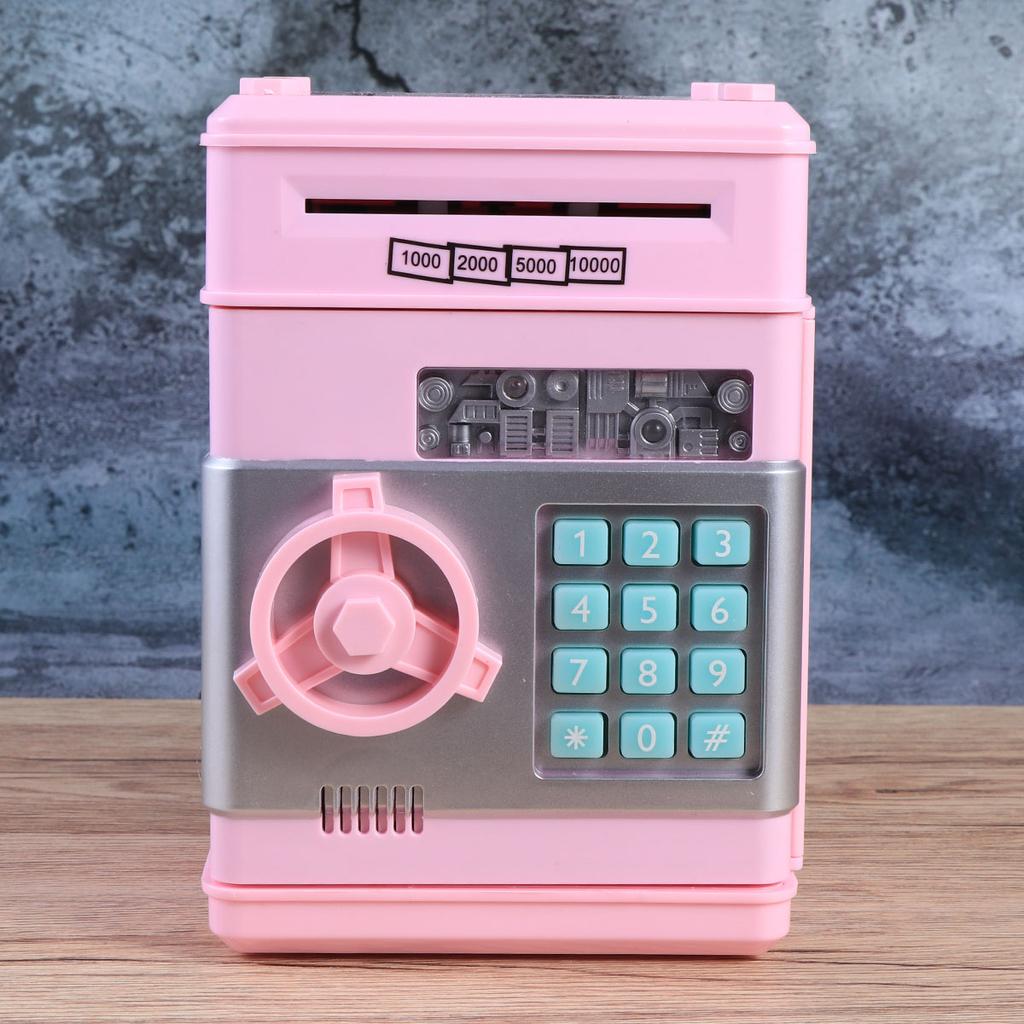 Children's Money Saving Bank Deposit Box Intelligent Voice Mini Safe and for Kids with Pass Code (Pink, Button Random Color)