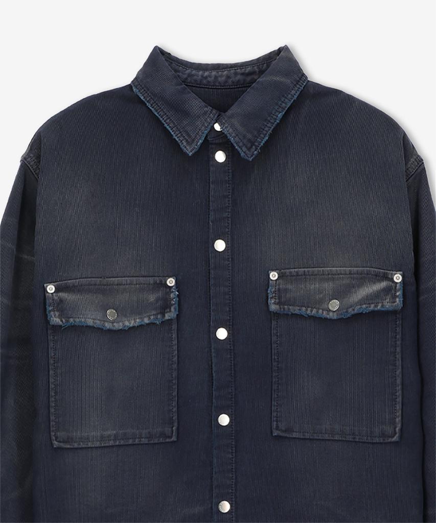 HERON PRESTON Men'S Distressed Button-Up Denim Shirt - Navy / Hmge002F23Fab0014600