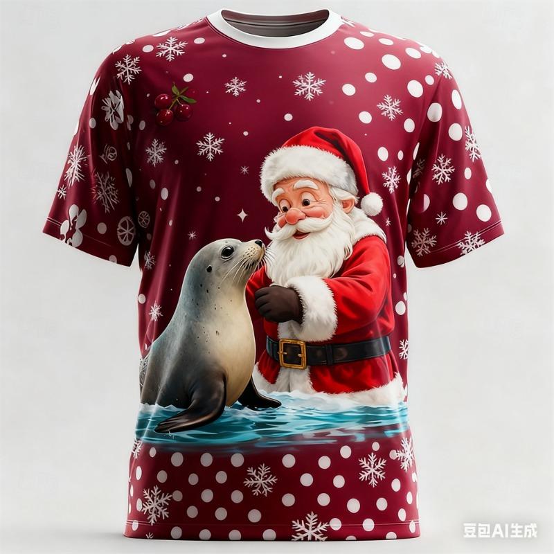 Christmas Men's T-shirt punk Santa Claus pattern print Men Women's T-shirt Breathable round neck graphic t shirts Party clothing