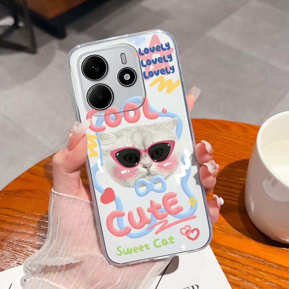 Забавные черные задние крышки для кота для Redmi Note 14 Pro Plus A3 K80 Pro A4 14R новый чехол для телефона эстетический дизайн жидкий силиконовый мягкий корпус для Redmi бампер