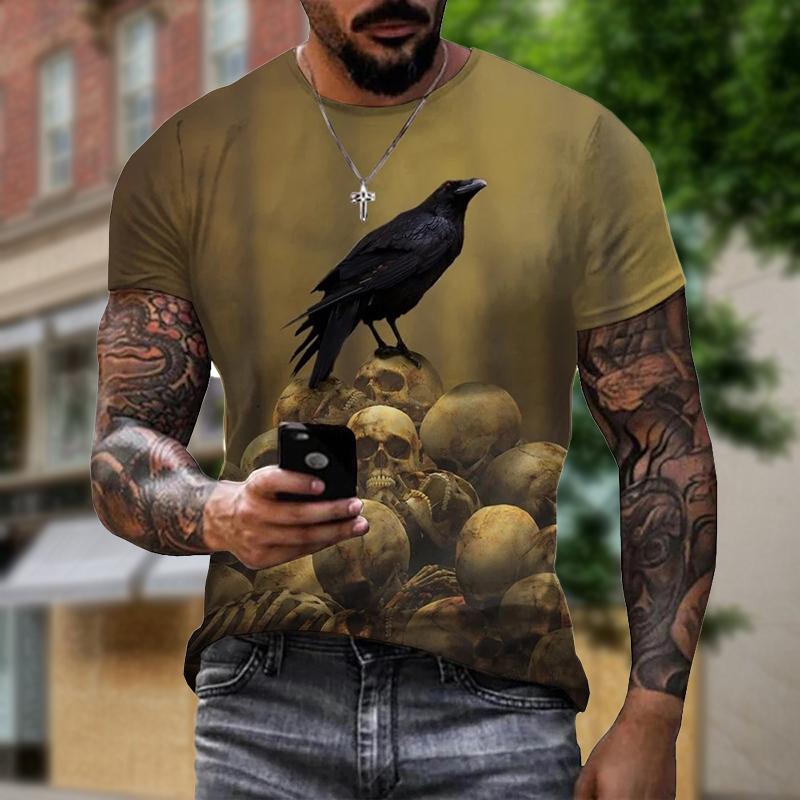 Raven Bird 3D Creative Animal Design Print Summer Men T Shirts Fashion Harajuku Daily Sportswear Casual Street Short Sleeve Tops