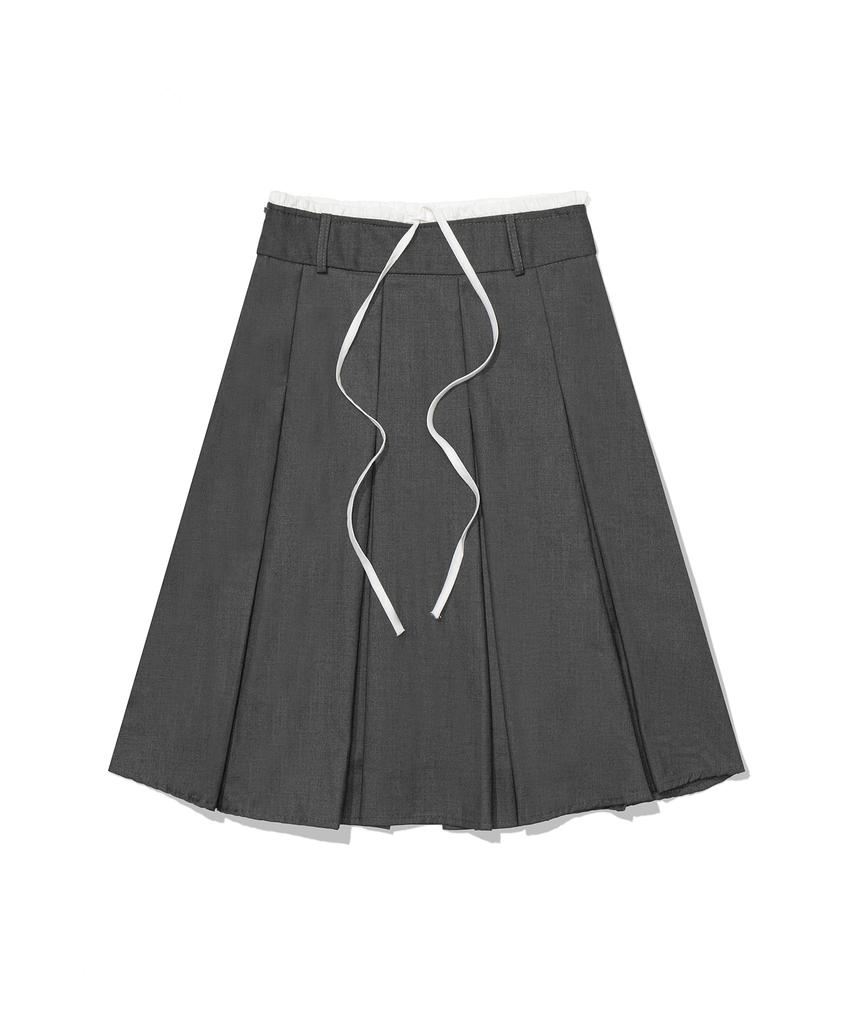 Moa Laced Pleated Midi Skirt (Gray)