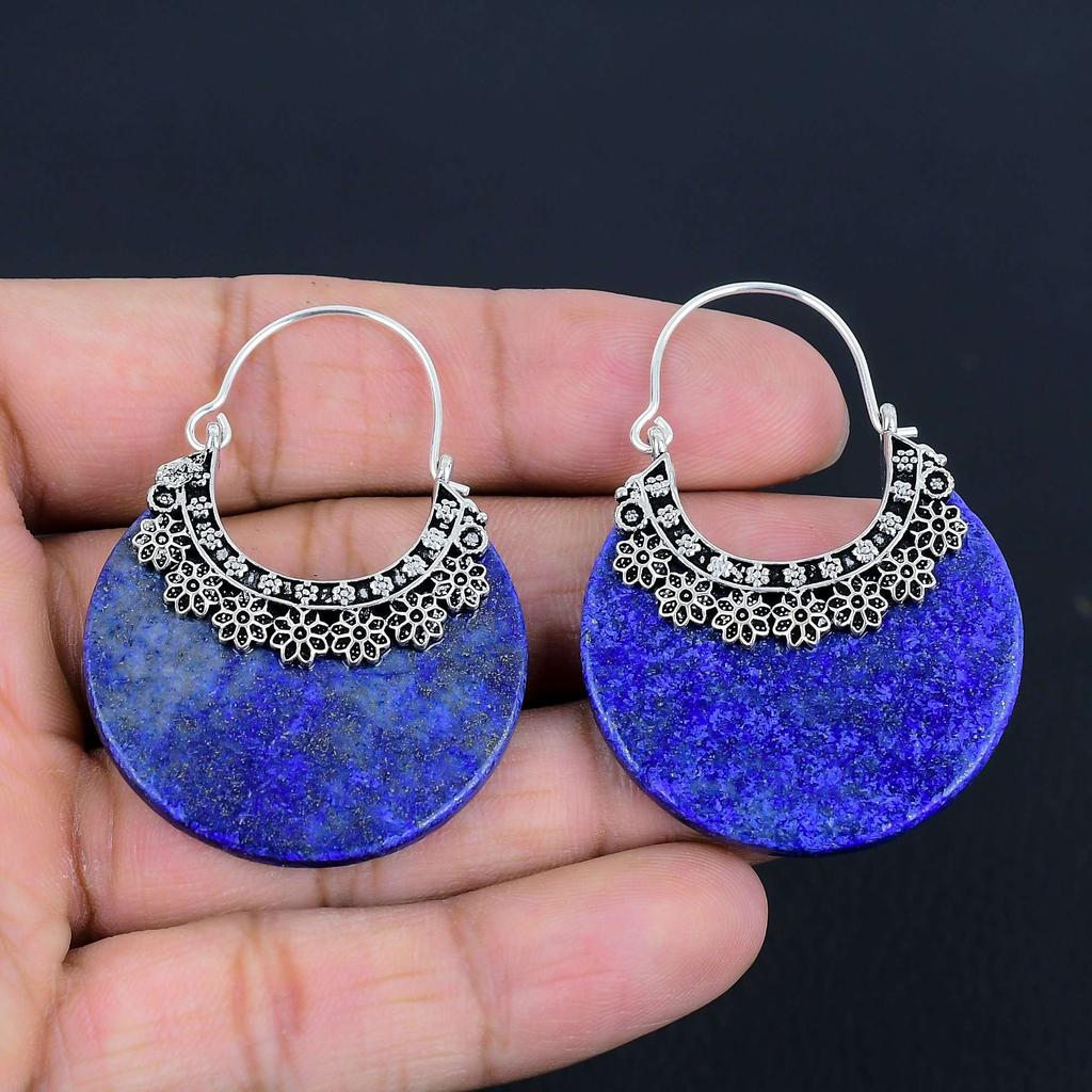Серьги с лазуритом из цельного серебра 925 пробы, ручной работы, ювелирное украшение в подарок для женщин и девушек LG-577