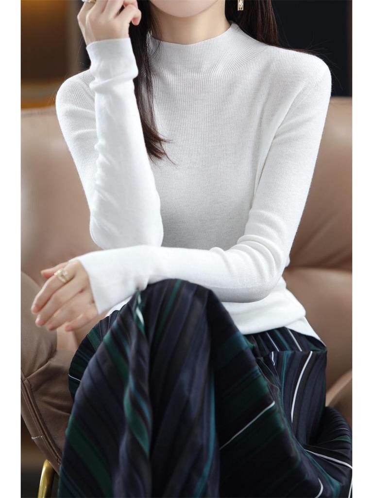 Женский трикотажный свитер со средним рукавом - Полувысокий воротник, Легкий, Весенне-осенний сезон 2022