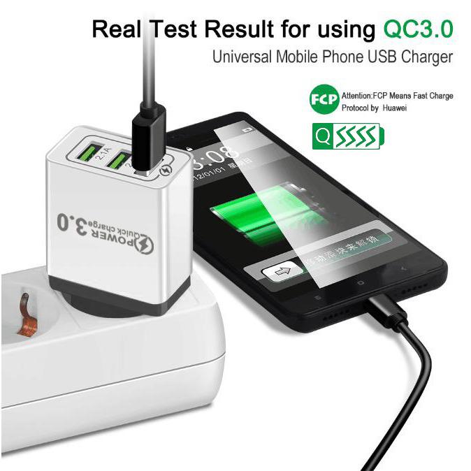QC3.0 Multi-Port Travel Charger: 3 USB, Fast Charge 5V/9V/12V, 2.4A, US/EU Specs