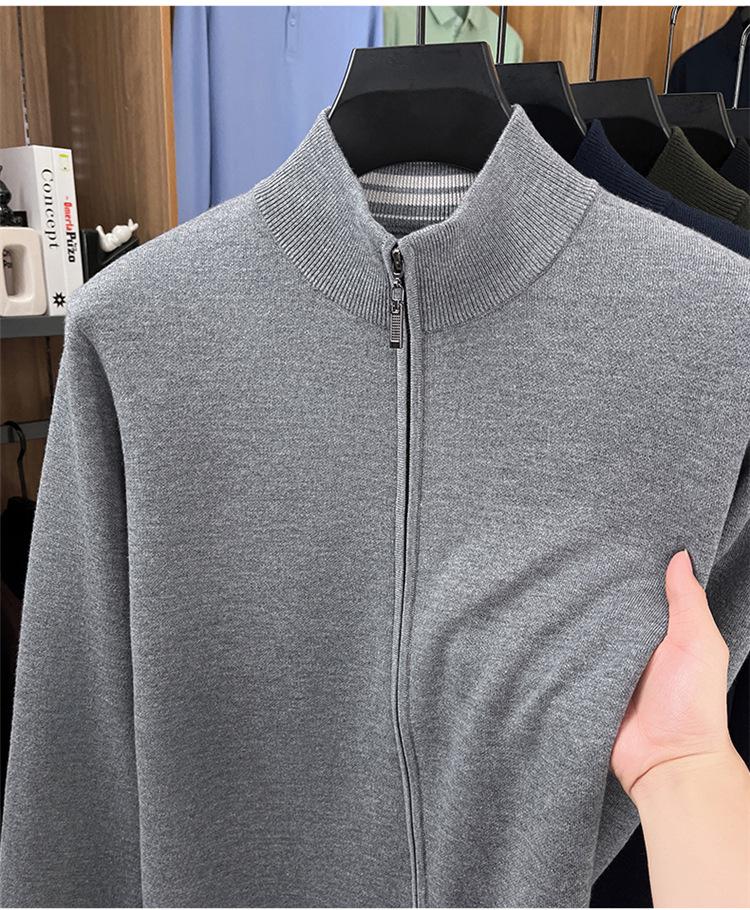 Haggis Men's 100% Wool Zipper Cardigan Sweater - Thick, Stand Collar, Autumn/Winter Style