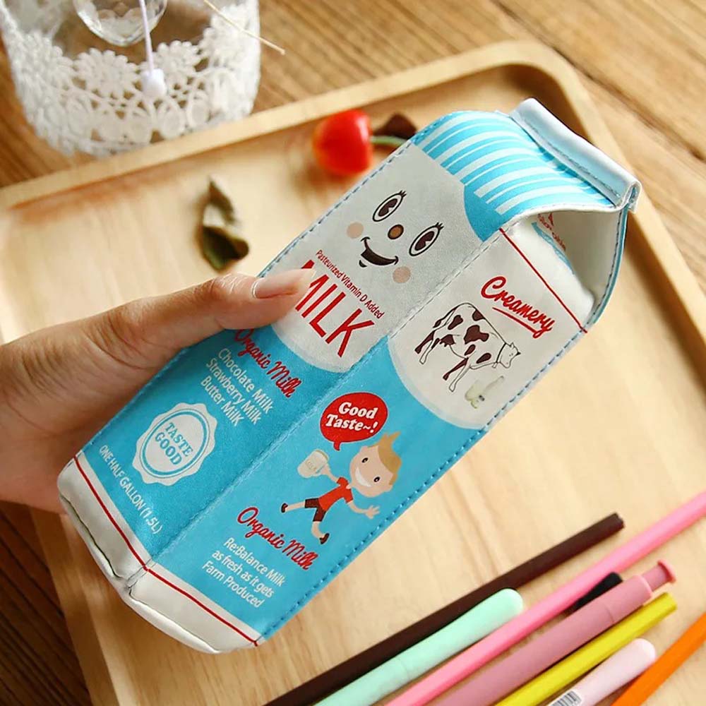 1PC Creative Cute Milk Carton Pen Bag, Large Capacity Stationery Storage Box, Suitable for Pens, Rulers, Cosmetics